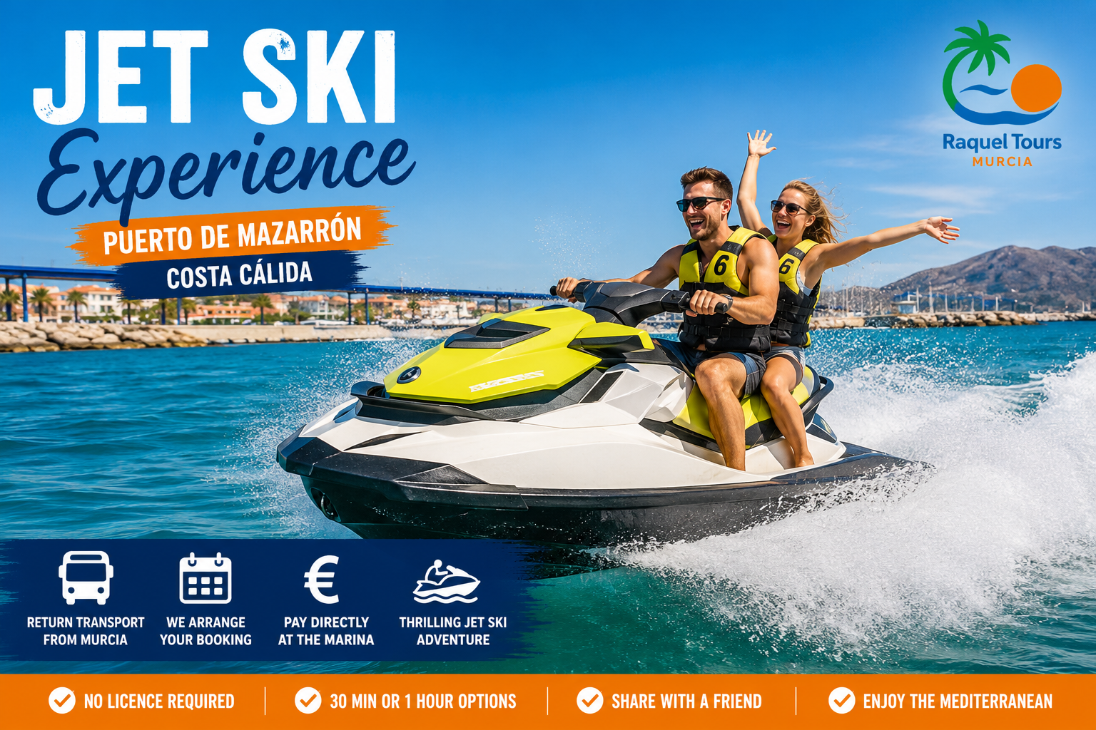 Jet Ski Experience in Puerto de Mazarrón with return transport from Murcia